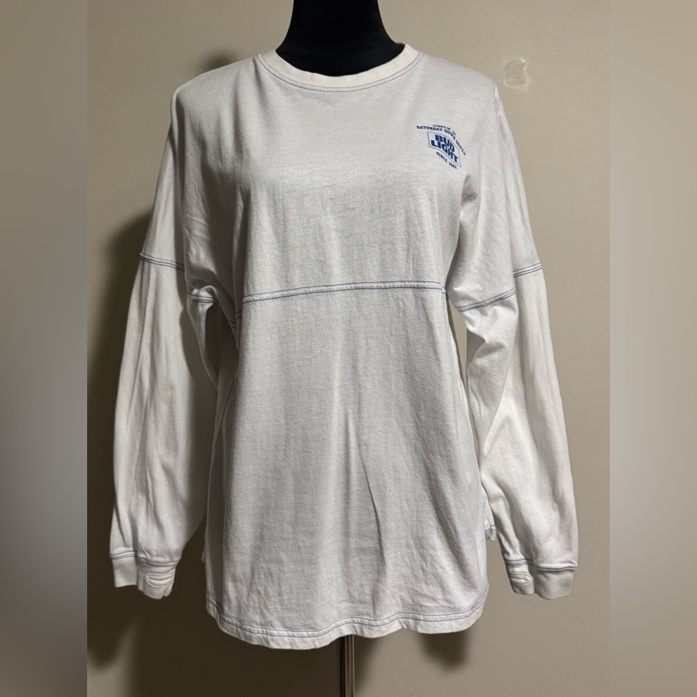 EUC Saturday Down South Blue & White Bud Light Graphic Long Sleeve size small - Picture 1 of 10
